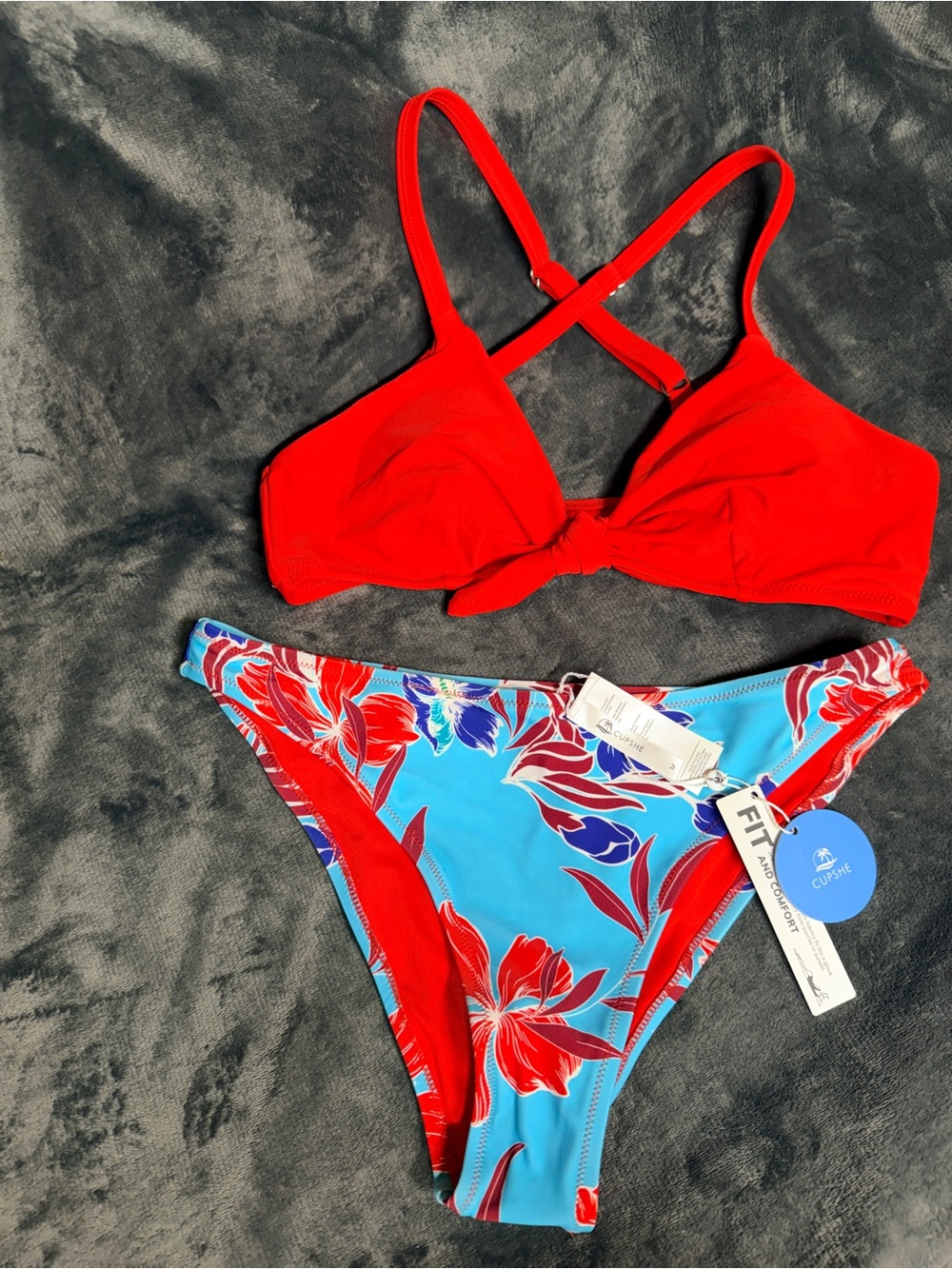 Cupshe Red & Blue Floral Two-Piece Bikini Set